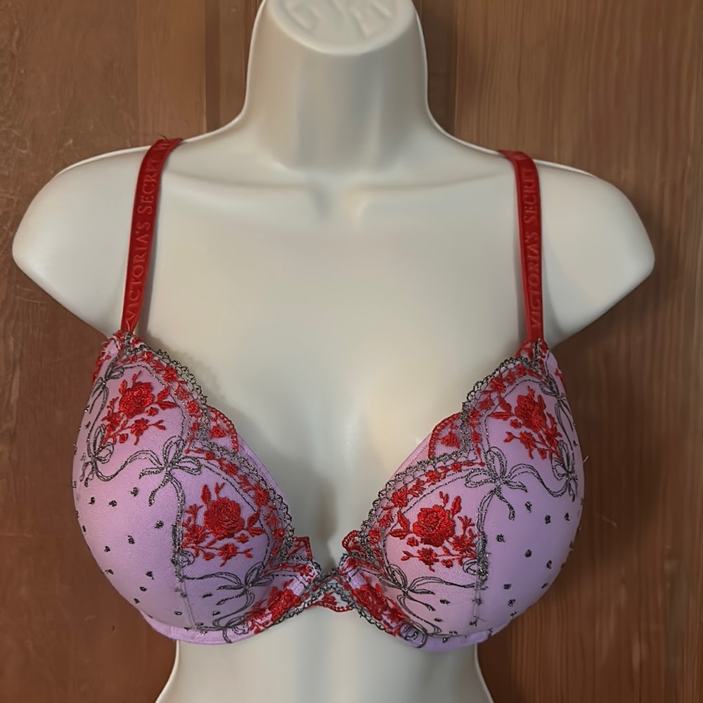 Victoria’s Secret 36DD Red, Purple, and Silver Push Up Bra